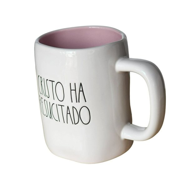 Cross And Message Design Cristo Ha Resucitado White Pink Ceramic Coffee Mug 16oz - Picture 9 of 12